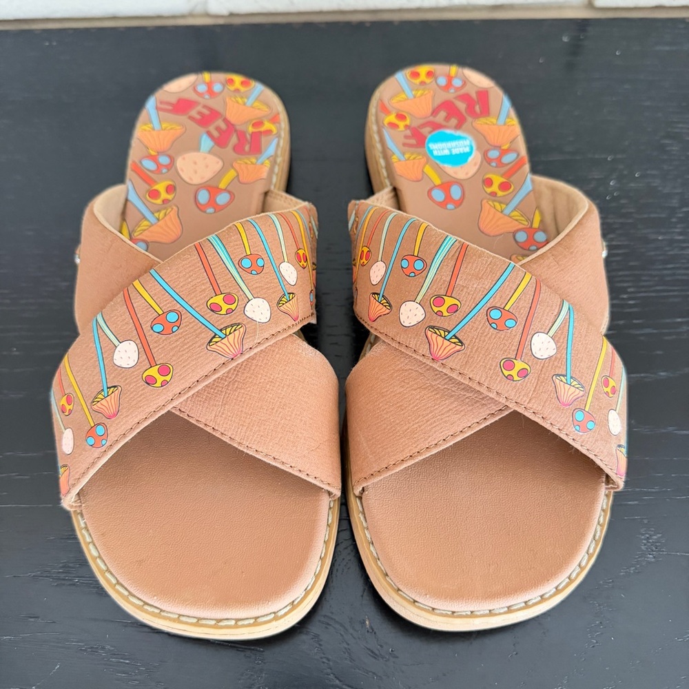 Reef Lofty Lux X Mushroom Biodegradable Slides Sandals Beach Vacation Size 7